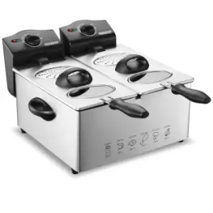 Image of Deuba Deep Fryer 2 x 3 Liter Stainless Steel Double Deep Fryer With Oil 2000 Watts Removable Oil Container Adjustable Temperature