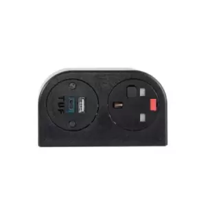 Image of Phase multi-surface power module 1 x UK socket, 1 x TUF (A&C connectors) USB charger - black