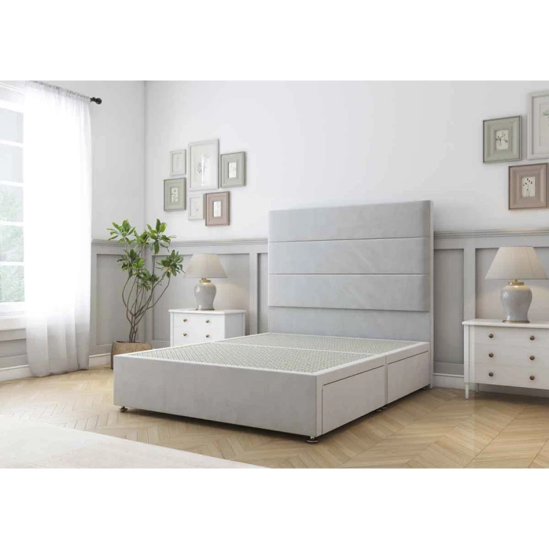 Image of Sloomy Texas Silver Plush Divan Bed Base 2 Drawers Same Side With 26" Strutted Headboard 5' King