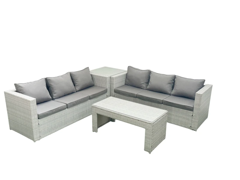 Image of Fimous 6 Seater Garden Outdoor Rattan Furniture Set Rattan Garden Sofa Oblong Coffee Table with Side Table Light Grey Mixed Light Grey