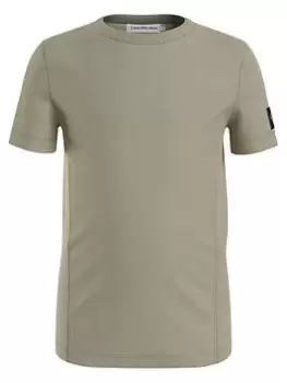 Image of Calvin Klein Jeans Boys Badge Rib Fitted Top - Wheat Fields, Wheat Fields, Size 8 Years