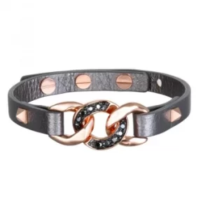 Image of Ladies Karl Lagerfeld Rose Gold Plated Filed Chain Leather Bracelet