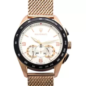Image of Traguardo Chronograph Blue Dial Rose Gold Stainless Steel Mens Watch 45mm