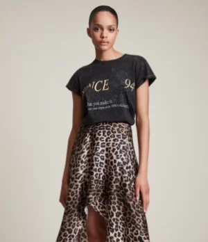 Image of AllSaints Womens Lep Anna T-Shirt, Black, Size: 6