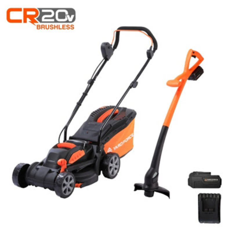 Image of Yard Force 20V 4.0Ah 33cm Cordless Lawnmower with 30L Grass Bag and 25cm Grass Trimmer with Lithium-Ion Battery & Charger - CR20 Range - LM C33 & LT C