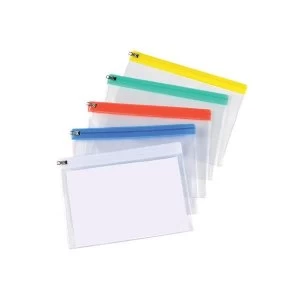 Image of 5 Star A5 Zip Filing Bags PVC Clear Front with Coloured Seal Assorted Pack of 30
