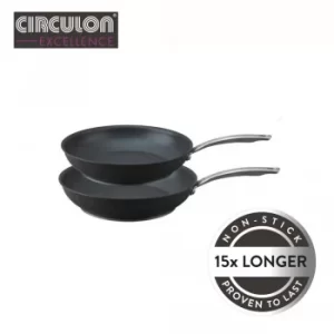 Image of Circulon Excellence Hard Anodised Non-Stick Induction Frying Pan Twin Pack Black