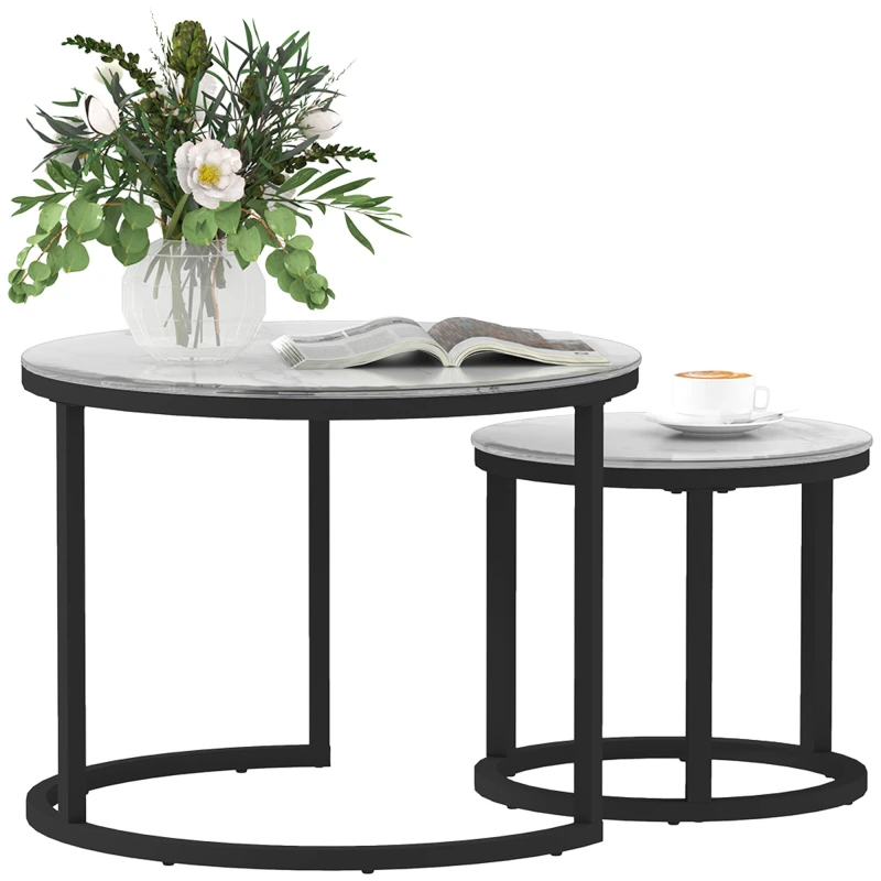 Image of HOMCOM Glass Coffee Table Set of 2 - Round Nest of Tables for Living Room TJ Hughes White 5063603383296
