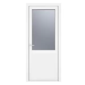 Image of Crystal uPVC Obscure Single Door Half Glass Half Panel Right Hand Open 920mm x 2090mm Obscure Glazing - White