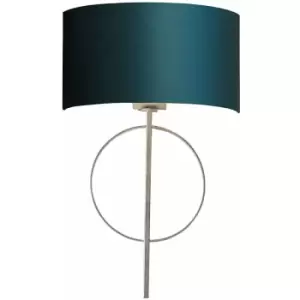 Image of Loops - Antique Silver Leaf Wall Light & Teal Satin Half Shade Dimmable Filament Lamp