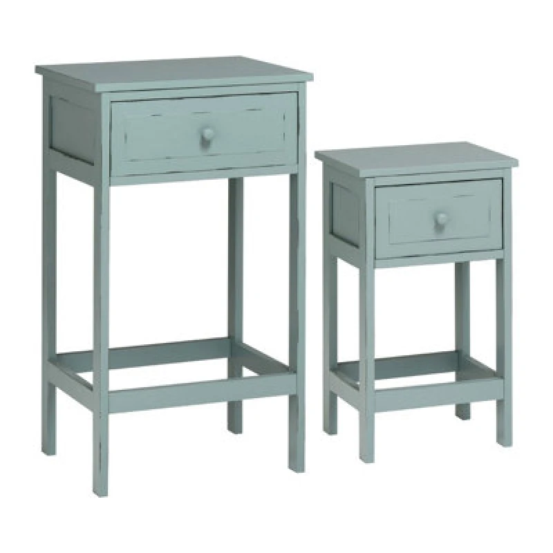 Image of Premier Housewares Interiors by Premier Set of Two Chatelet Blue and Grey Nesting Side Tables, Rustic Wood Side Tables, Side Tables for Living Room Gr