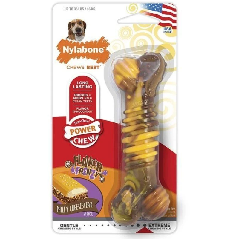 Image of BIGBUY Nylabone Durable Textured Chew Dental Toy for Medium Dogs, Beef/Cheese Flavor S6101435