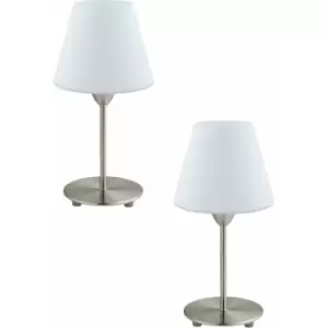 Image of 2 pack Table Lamp Colour Satin Nickel Base Shade White Glass Opal Matt E14 60W
