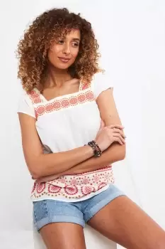 Image of Embroidered Cap Sleeve Top