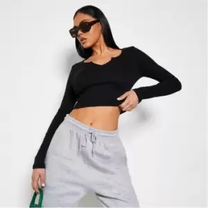 Image of I Saw It First Rib Notch Neck Crop Top - Black