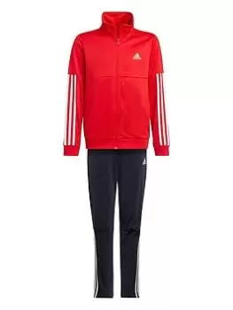 Image of adidas Kids Boys 3 Stripe Full Zip Tricot Tracksuit, Bright Red, Size 7-8 Years