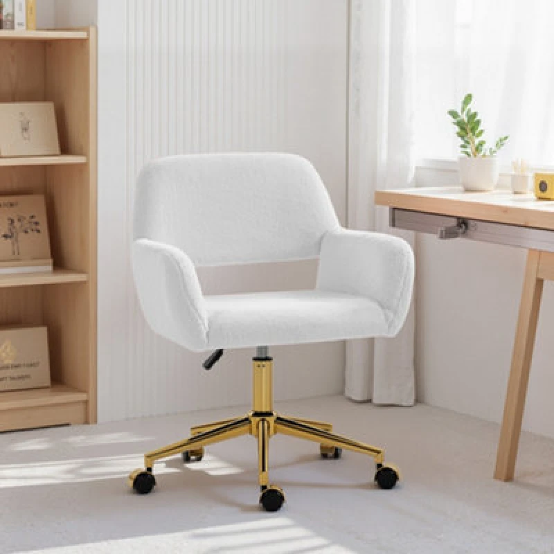 Image of HOMCOM Swivel Office Chair, Vanity Desk Chair with Adjustable Height, Wheels in Cream Cream Unisex