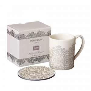 Image of Denby Monsoon Filigree Silver Mug and Coaster Set