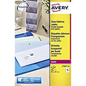 Image of AVERY Address Labels L7563-25 Transparent Self Adhesive A4 99.1 x 38.1mm 25 Sheets of 14 Labels
