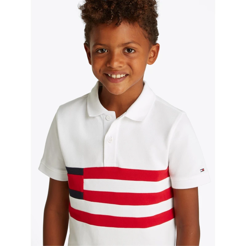 Image of Tommy Hilfiger FLAG COLOUR BLOCK POLO SS - White White 9 - 10 Years