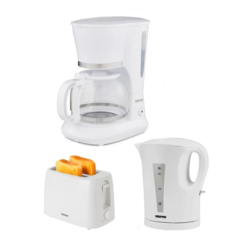 Image of Geepas 1.7L Kettle & Toaster Set with 1.5L Filter Coffee Machine in White White Unisex