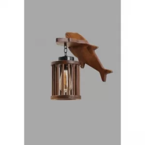 Image of Bal?k ceviz kafes ba?l?kl? aplik Brown Wall Lamp
