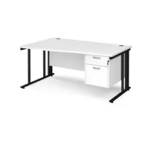 Image of Office Desk Left Hand Wave Desk 1600mm With Pedestal White Top With Black Frame Maestro 25 MCM16WLP2KWH