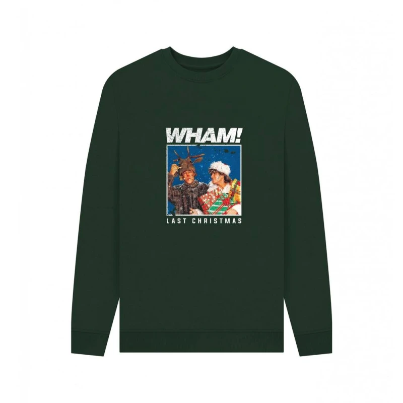 Image of Wham Mens Last Christmas Sweatshirt in Bottle Green Size: Medium Bottle Green Male M