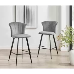 Image of Furniture Box 2x Juniper Grey Velvet Black Leg Bar Stools