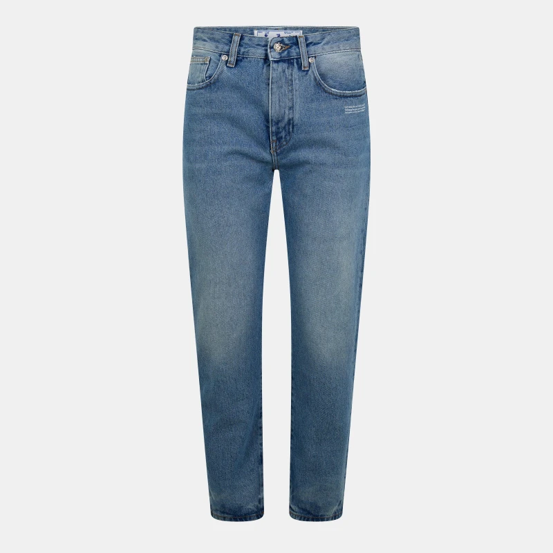 Image of Off White Womens Mid-Rise Straight Leg Jeans Blue/White female 26 L32