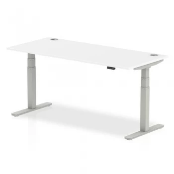 Image of Trexus Sit Stand Desk With Cable Ports Silver Legs 1800x800mm White