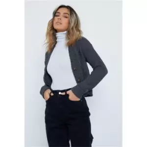 Image of I Saw It First Dark Grey Button Through Cable Knit Cardigan - Grey