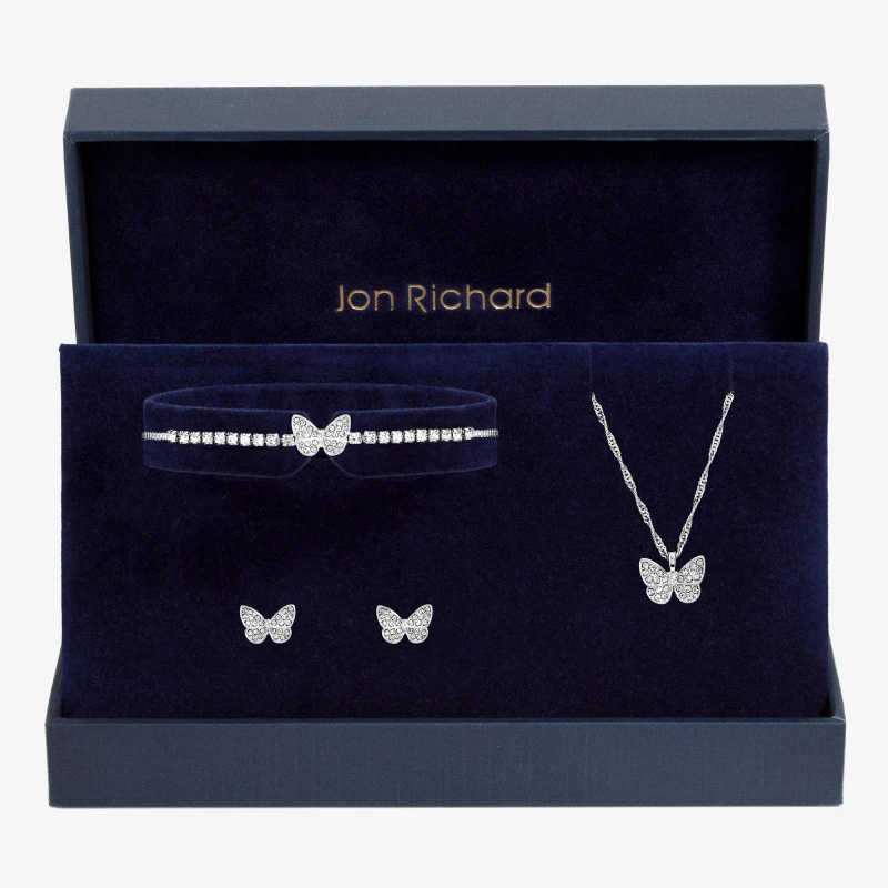 Image of Jon Richard Silver Crystal Butterfly Trio Set - Gift Box Jewellery Sets One Size Silver 40050611000