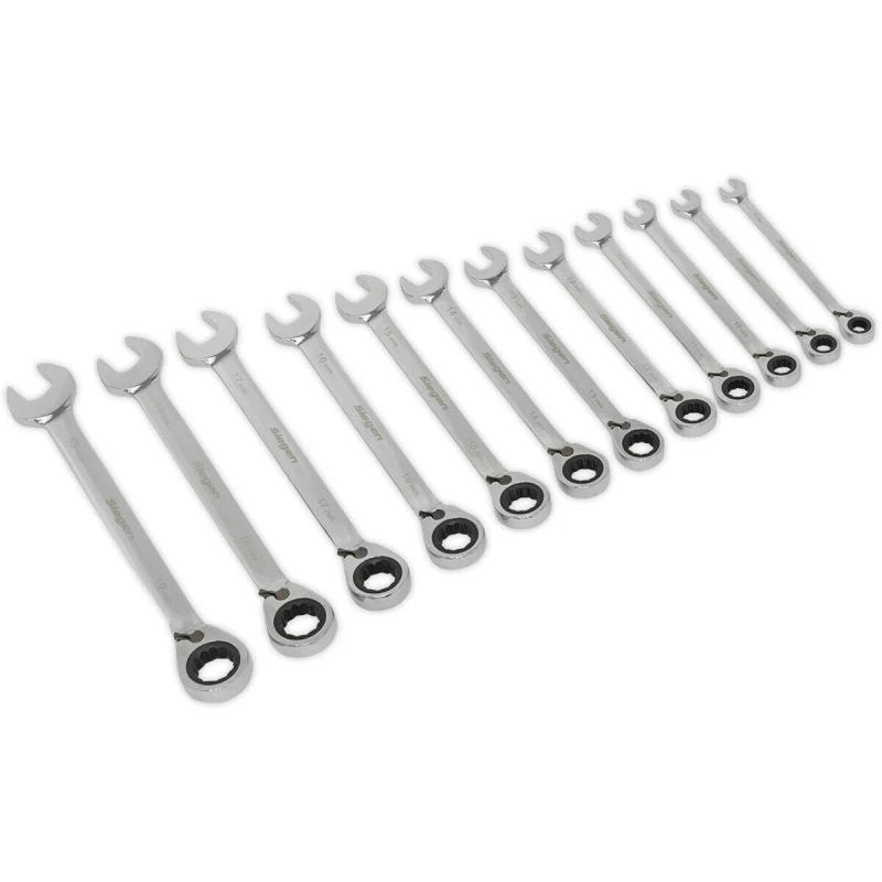 Image of Loops 12pc Reversible Ratchet Combination Spanner Set 12 Point Metric Ring Nut Socket Multi