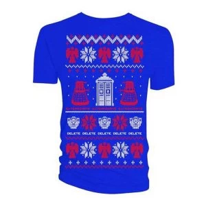 Image of Doctor Who - Ugly Xmas Sweater Mens Small T-Shirt - Blue