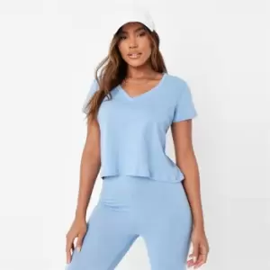 Image of Missguided V Neck Relaxed Tee - Blue
