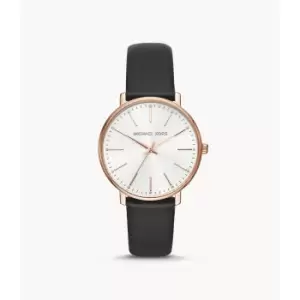 Image of Michael Kors Womens Pyper Three-Hand Leather Watch - Black