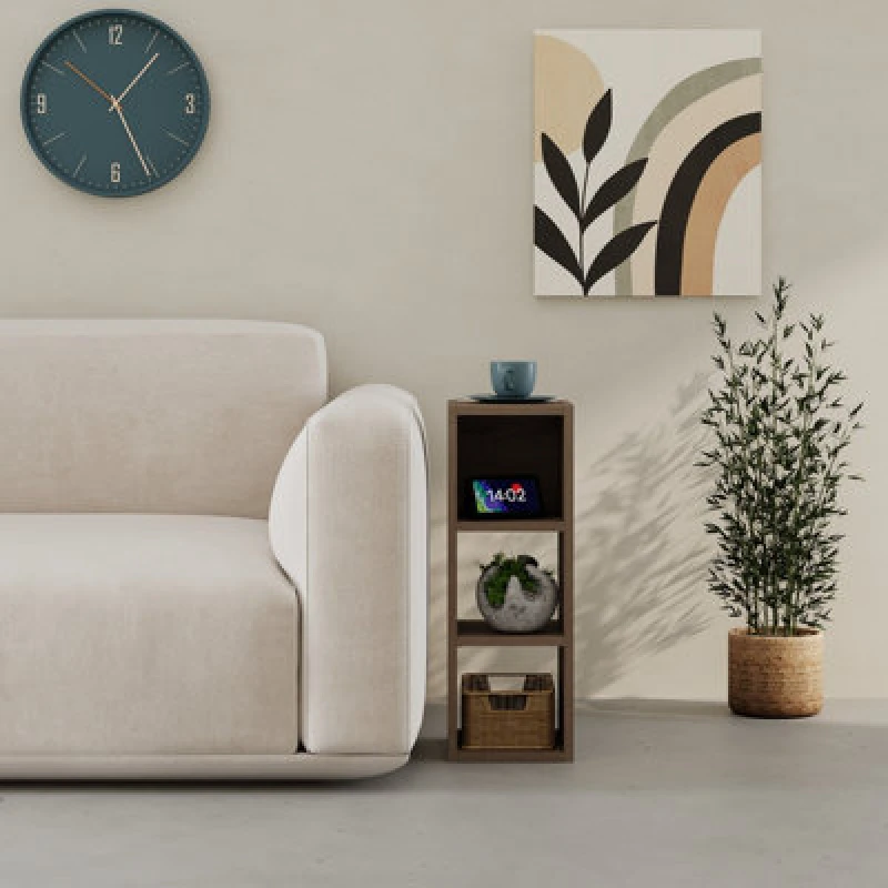 Image of Decortie Modern Combayn 3 Cube Small Low Standing Bookshelf Contemporary Stackable Cube Storage Unit Small Space (Dark Oak Effect)