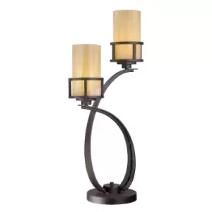 Image of 2 Bulb Twin Table Lamp Butterscotch Onyx Shades Imperial Bronze LED E27 100W