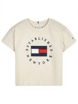 Image of Tommy Hilfiger Girls Heritage Logo Short Sleeve T-Shirt - Ivory