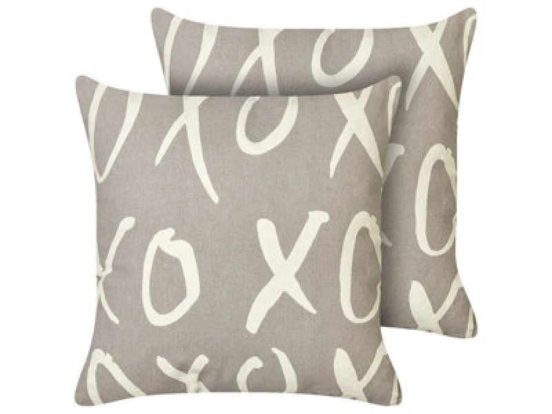 Image of Beliani Set Of 2 Decorative Cushions Telopea Cotton 45 X 45cm Grey Text