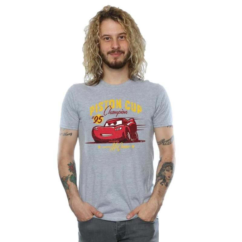 Image of Disney Men Cars Piston Cup Champion T-Shirt in Grey Size: Small Grey S Male 5057245928991