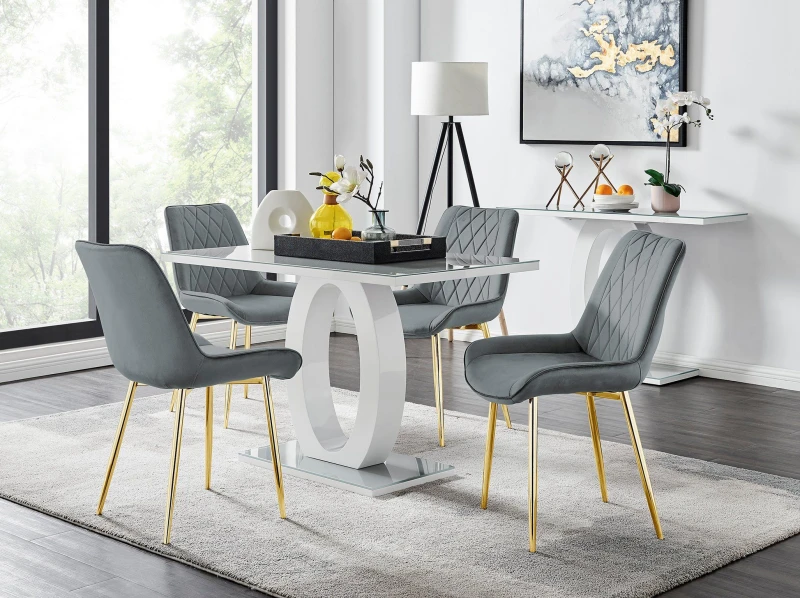Image of FurnitureboxUK FurnitureboxUK Giovani 4 Grey Dining Table & 4 Pesaro Gold Leg Chairs Grey One Size Unisex 5056542650482