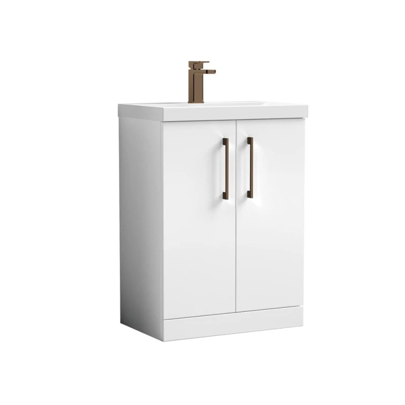 Image of Balterley Level Modern Bathroom 2 Soft Close Door & Mid-Edge Vanity Unit Basin, Gloss White, 600mm
