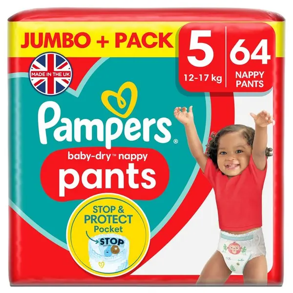 Image of Pampers Baby Dry Nappy Pants Size 5 Jumbo Plus Pack 64 Nappies