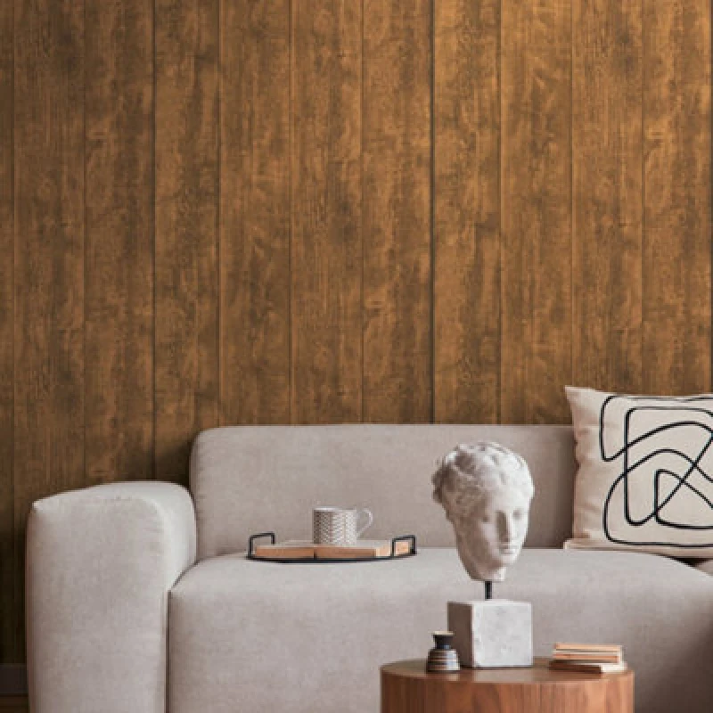 Image of A.S. Creation Wood N Stone Brown Wooden Panel Effect Wallpaper Brown