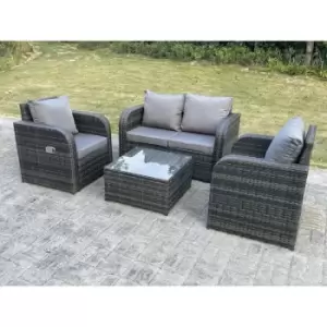 Image of Fimous 4 Seater Outdoor Light Grey Rattan Lounge Complete Sofa Set with Adjustable Chair and Square Coffee Table