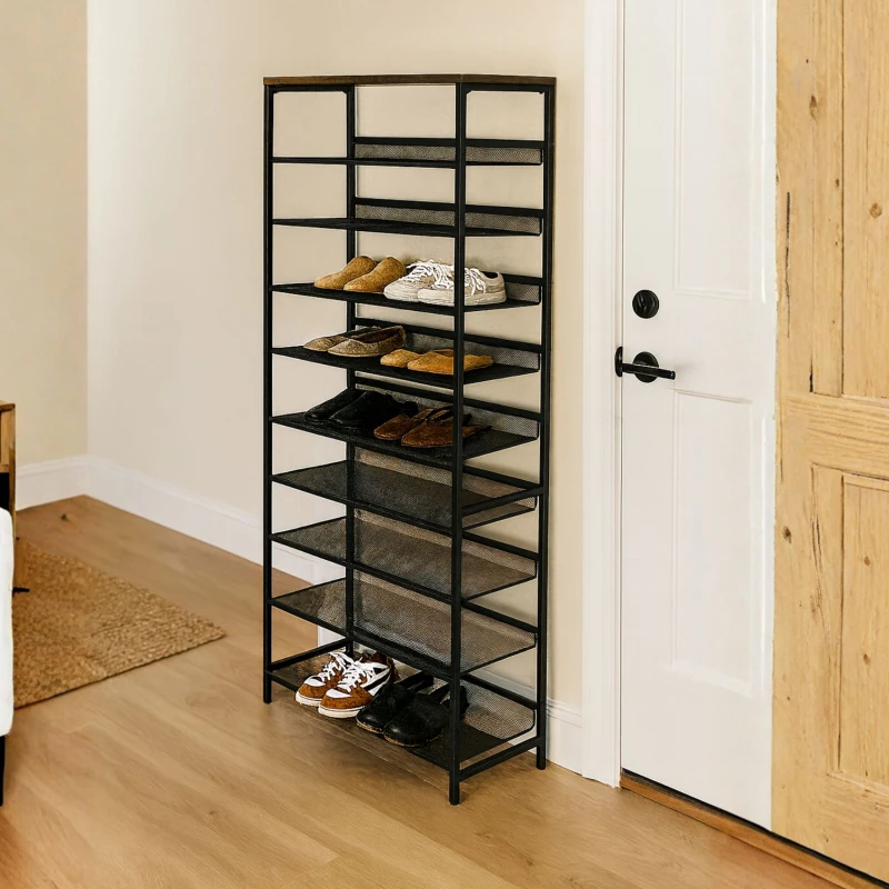 Image of Storvo 10 Tier Tall Hallway Shoe Rack in Brown Brown Unisex
