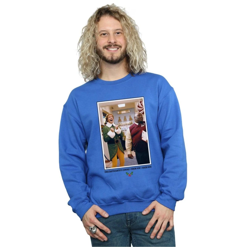 Image of Elf Elf Men OMG Santa Photo Sweatshirt in Blue Size: Small Blue S Male 5057981620944