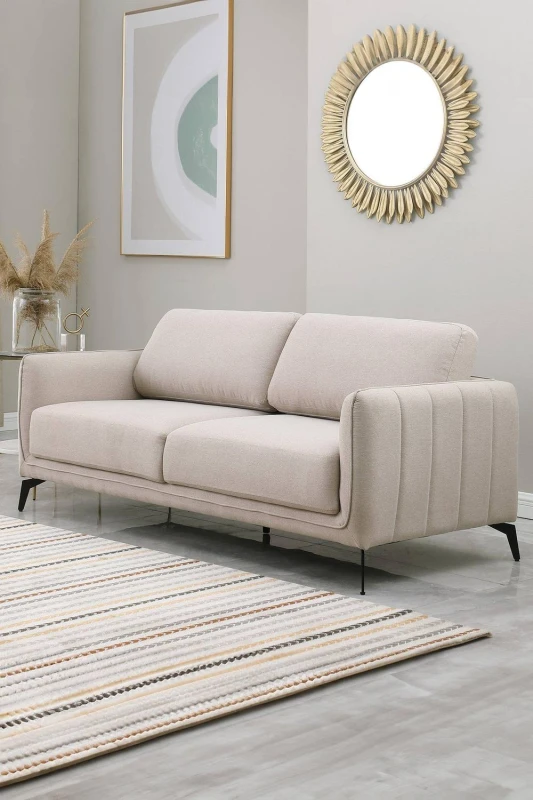 Image of More4homes Oslo Modern Scandi Style Fabric Living Room 3 Seater Sofa Beige, Brown 5.05574E+12